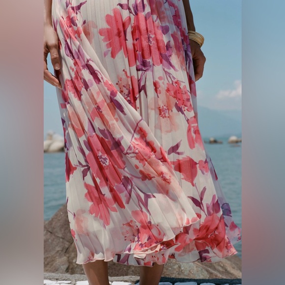 Zara metallic thread floral print pleated midi skirt 9878/055 - Picture 4 of 12